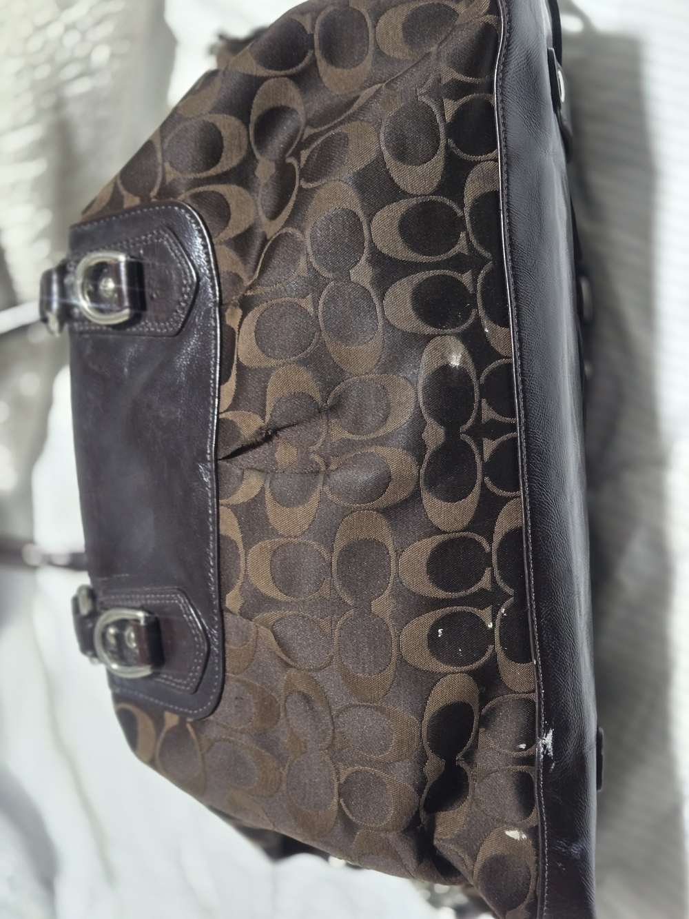 Coach Chocolate Signature Canvas Satchel with Dark Brown Leather Trim - Picture 3 of 6